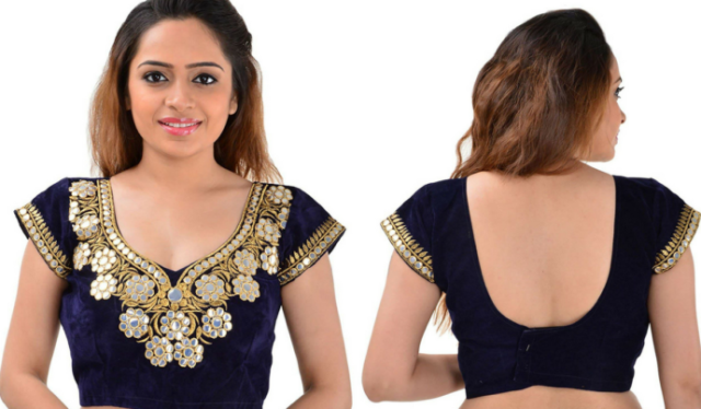 attractive-Navy-blue-mirror-work-blouse