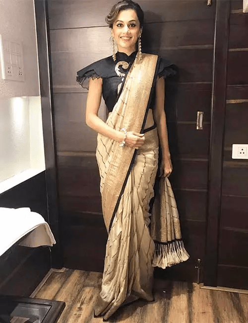 Cape-Style-Silk-Blouse-Saree