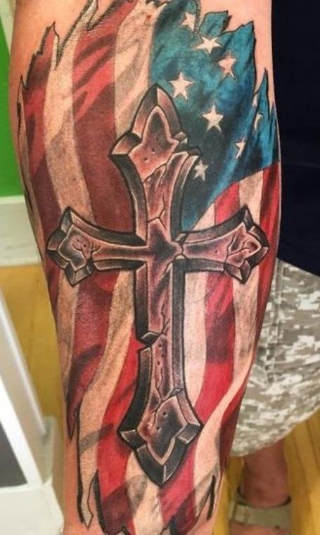 Classy-American-Flag-Cross-Tattoo