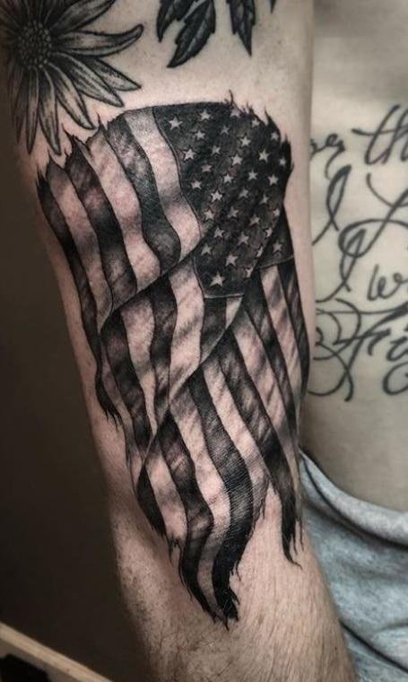 Impressive-Black-And-White-American-Flag-Tattoo