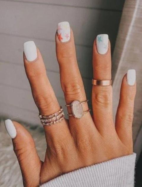 White-Nail-Design-with-Stars