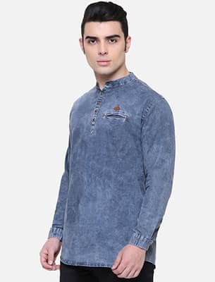 Denim Long Sleeve Kurta Shirt