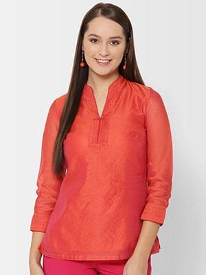 Orange V Neck Shirt Kurta